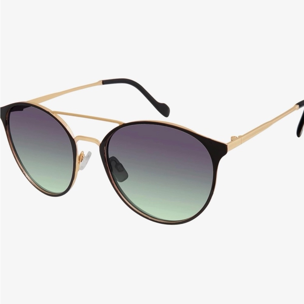 Jessica Simpson Women's J5564 Retro Metal Round Sunglasses Black/Gold Lenses - Picture 14 of 15